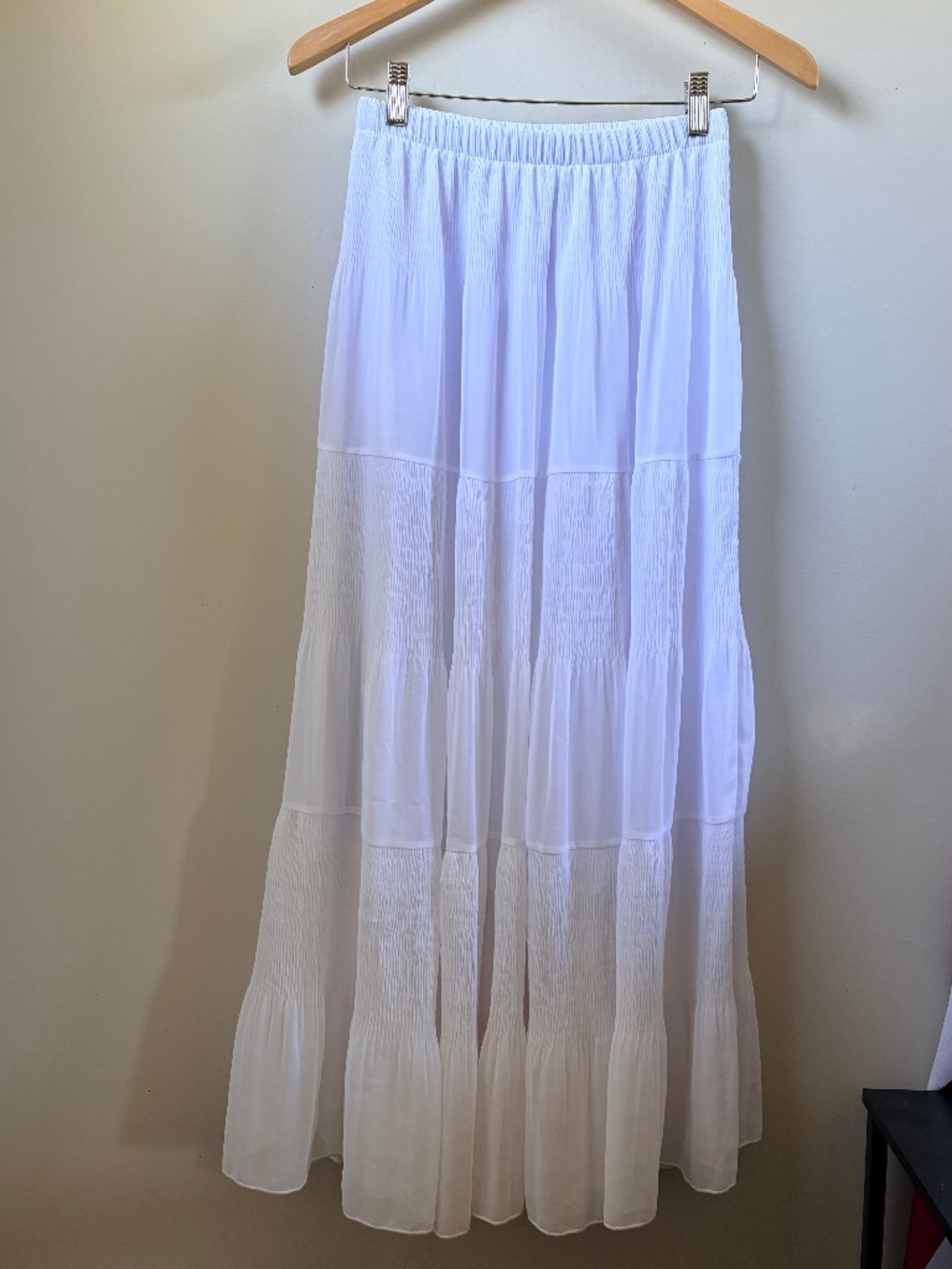 White Sheer Lined Elastic Waist Maxi Skirt